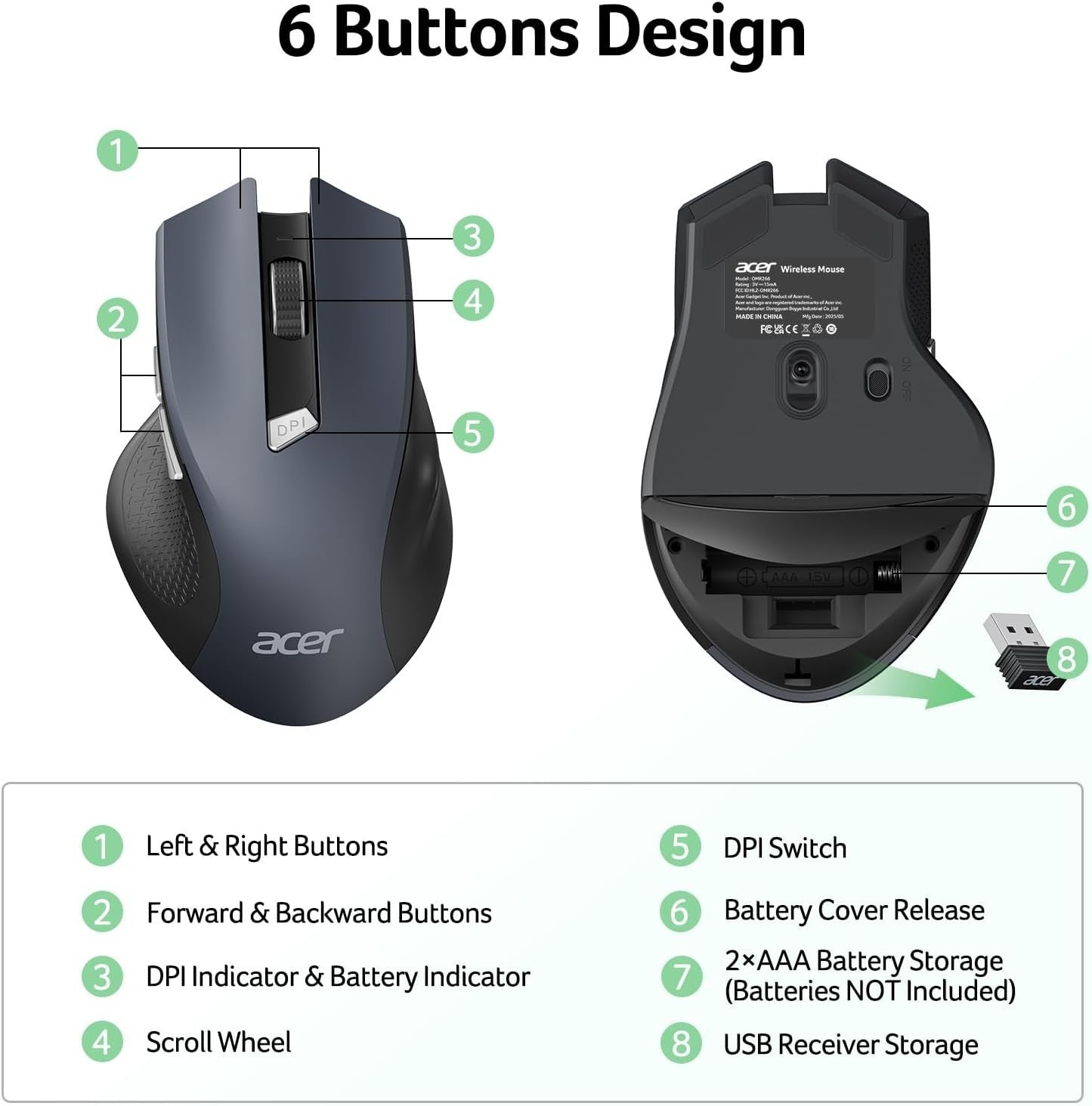 Ergonomic Wireless Mouse 2.4GHz Adjustable DPI Precision Control for Laptop PC