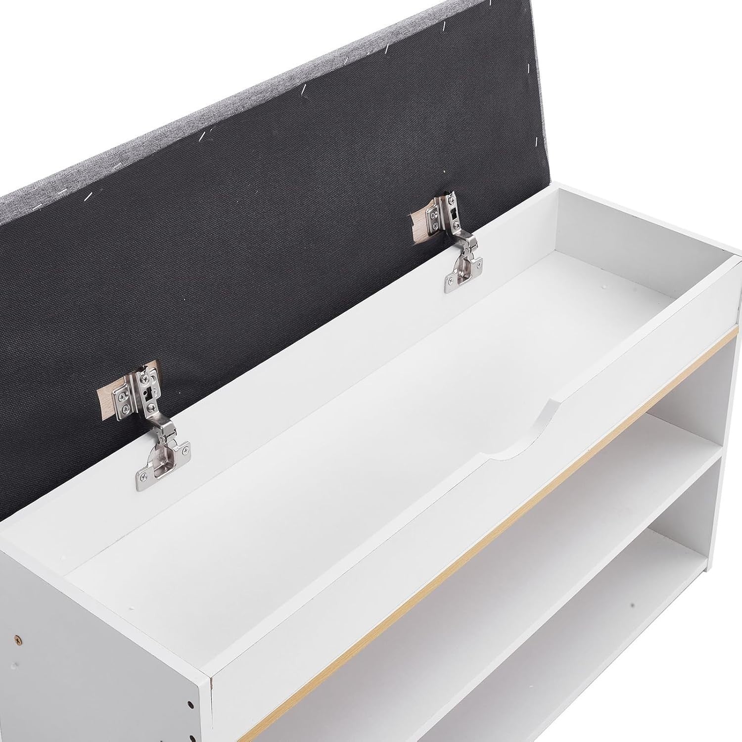 White Shoe Storage Bench with Cushion 2-Tier Organizer Cabinet for Hallway