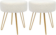 Set of 2 Cream Bouclé Footstools Gold Legs Modern Round Pouffe Seats