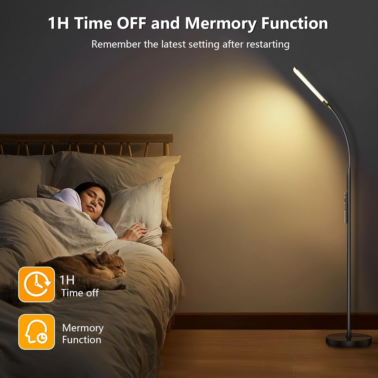 LED Floor Reading Lamp Remote Control Dimmable Adjustable Light Black