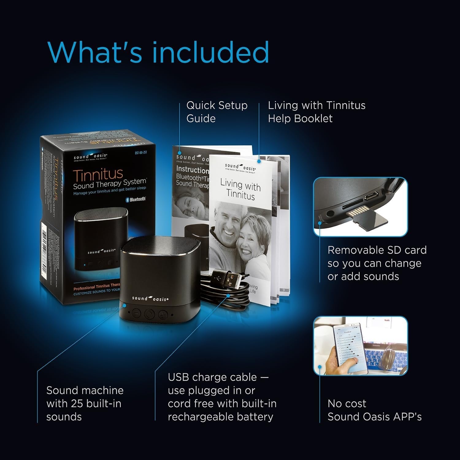Tinnitus Sound Therapy System with 25 Soothing Sounds & Bluetooth