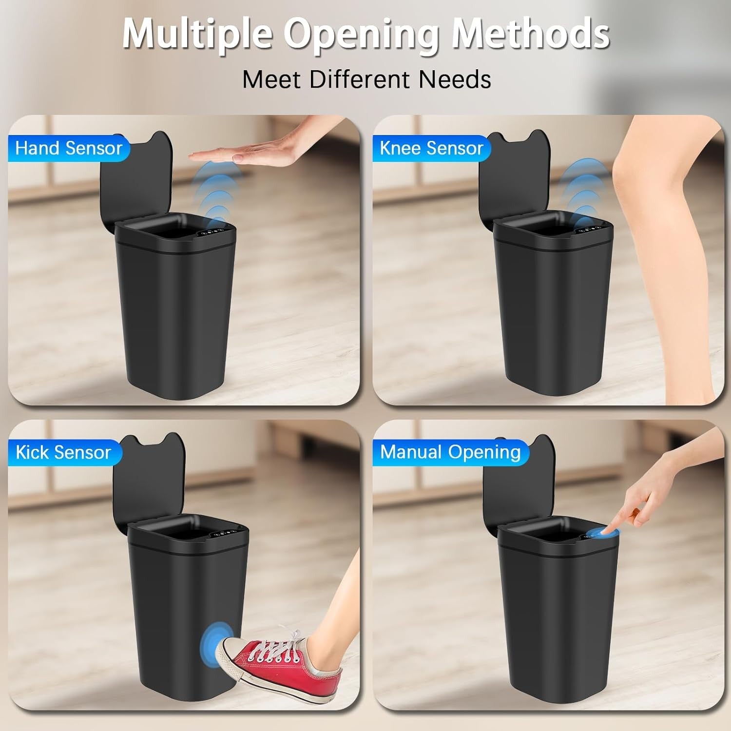 2 Pack 10L Touchless Bathroom Sensor Bins Slim Waterproof Black
