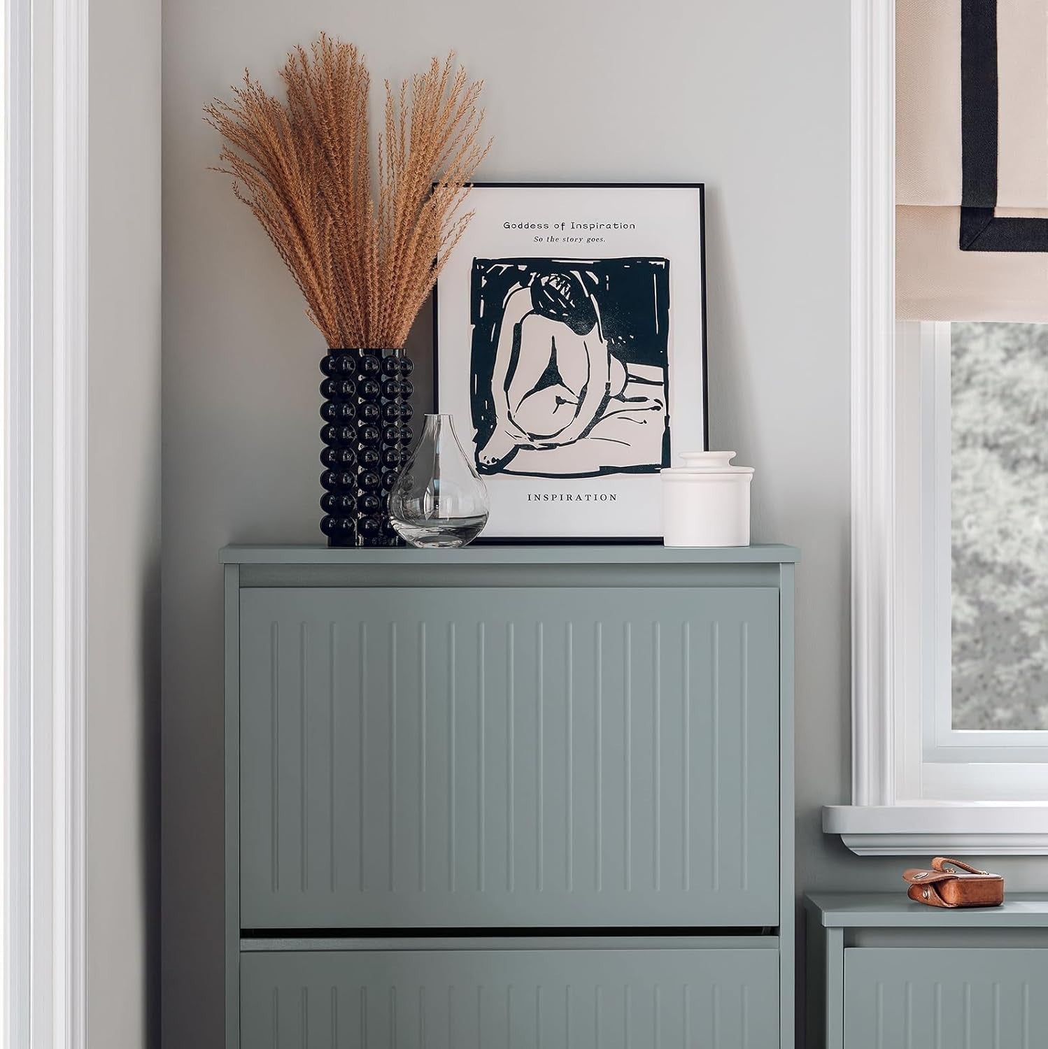 Tall Slim Shoe Cabinet with 3 Flip Drawers – Grey Hallway Storage Unit