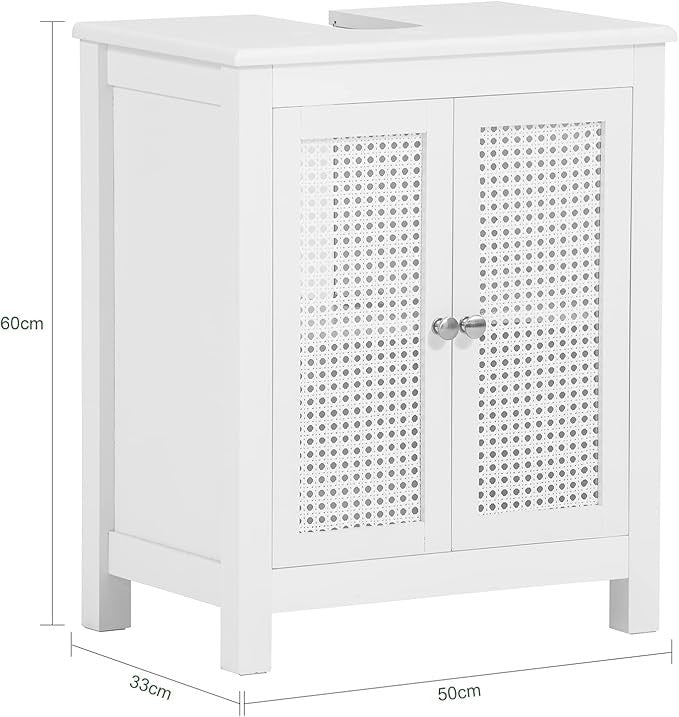 White Under Sink Bathroom Cabinet 60cm Vanity Storage Unit with Louvered Doors