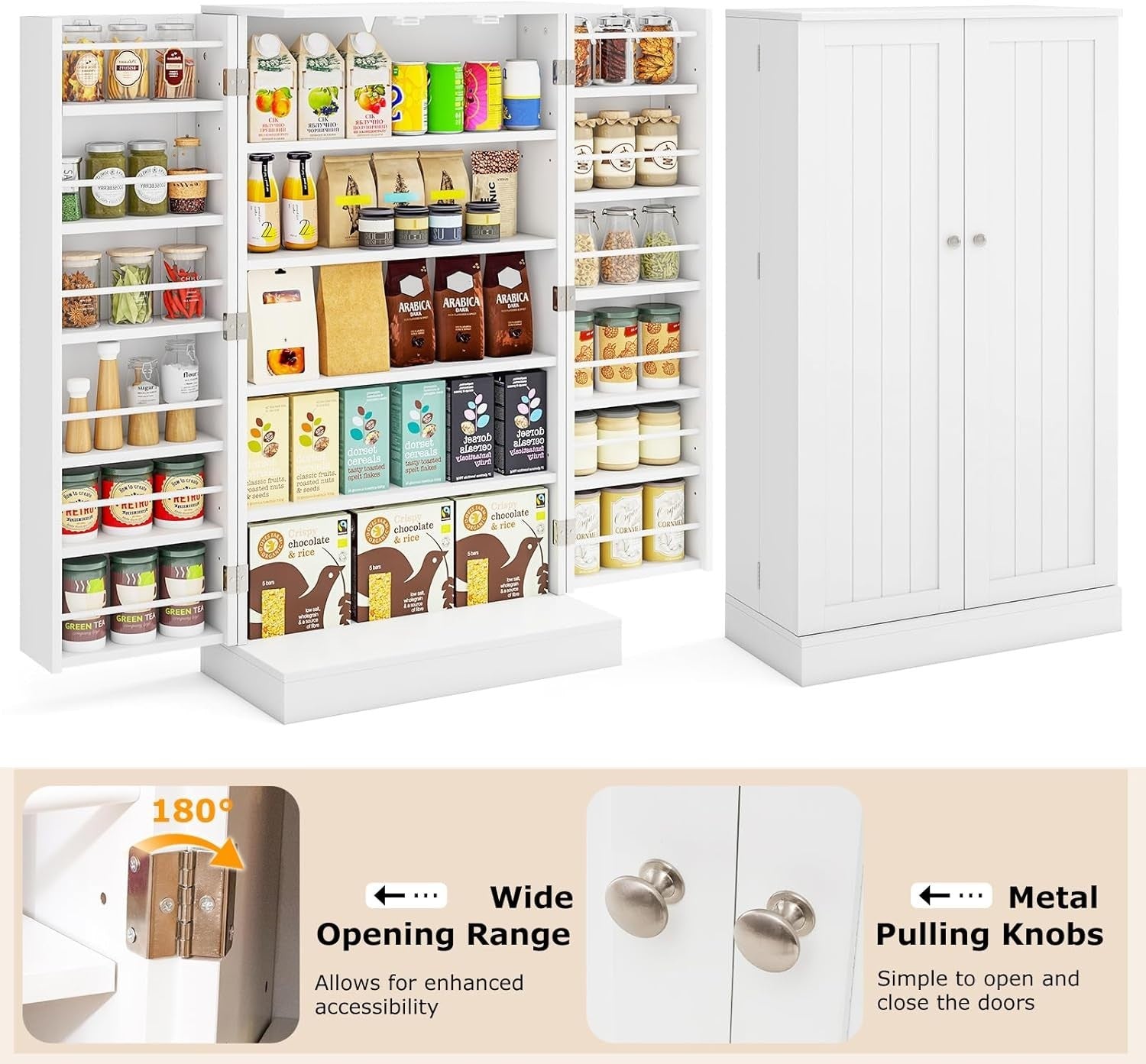 Kitchen Cupboard Pantry Cabinet 17 Shelves 2 Doors White Small