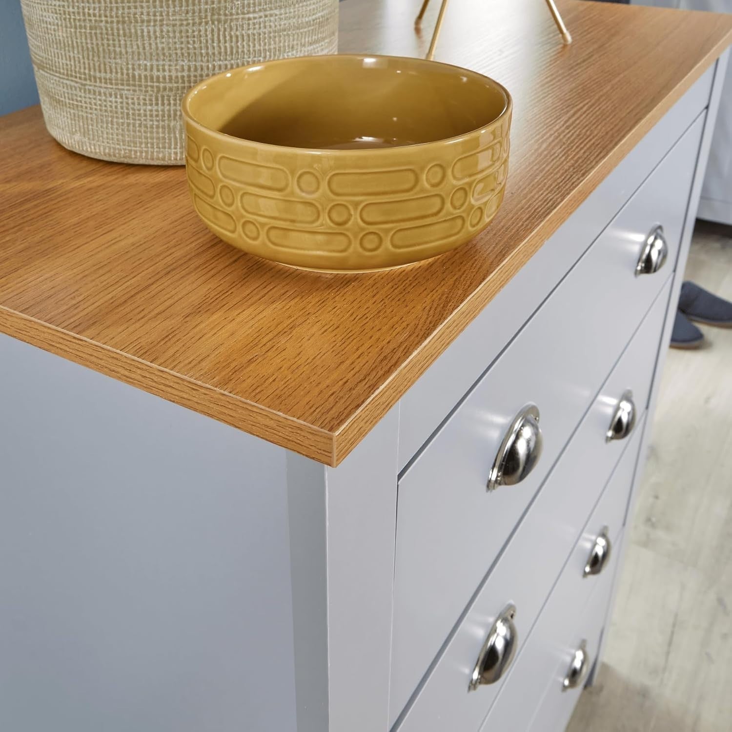 Grey 4 Drawer Chest of Drawers Oak Top Storage Unit Bedroom Cabinet