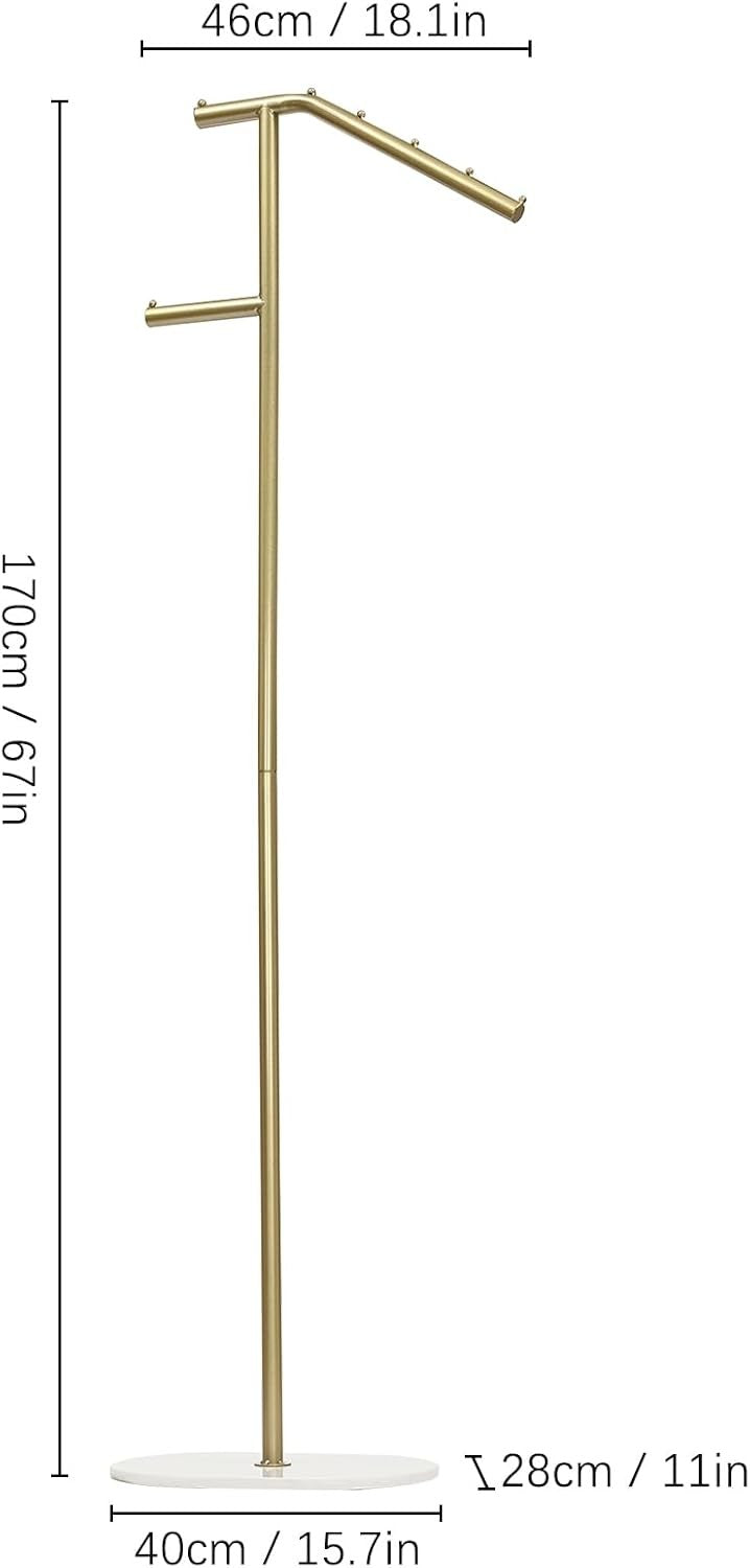 Gold & White Marble Base Coat Rack 170cm L-Shaped Metal Clothes Organizer