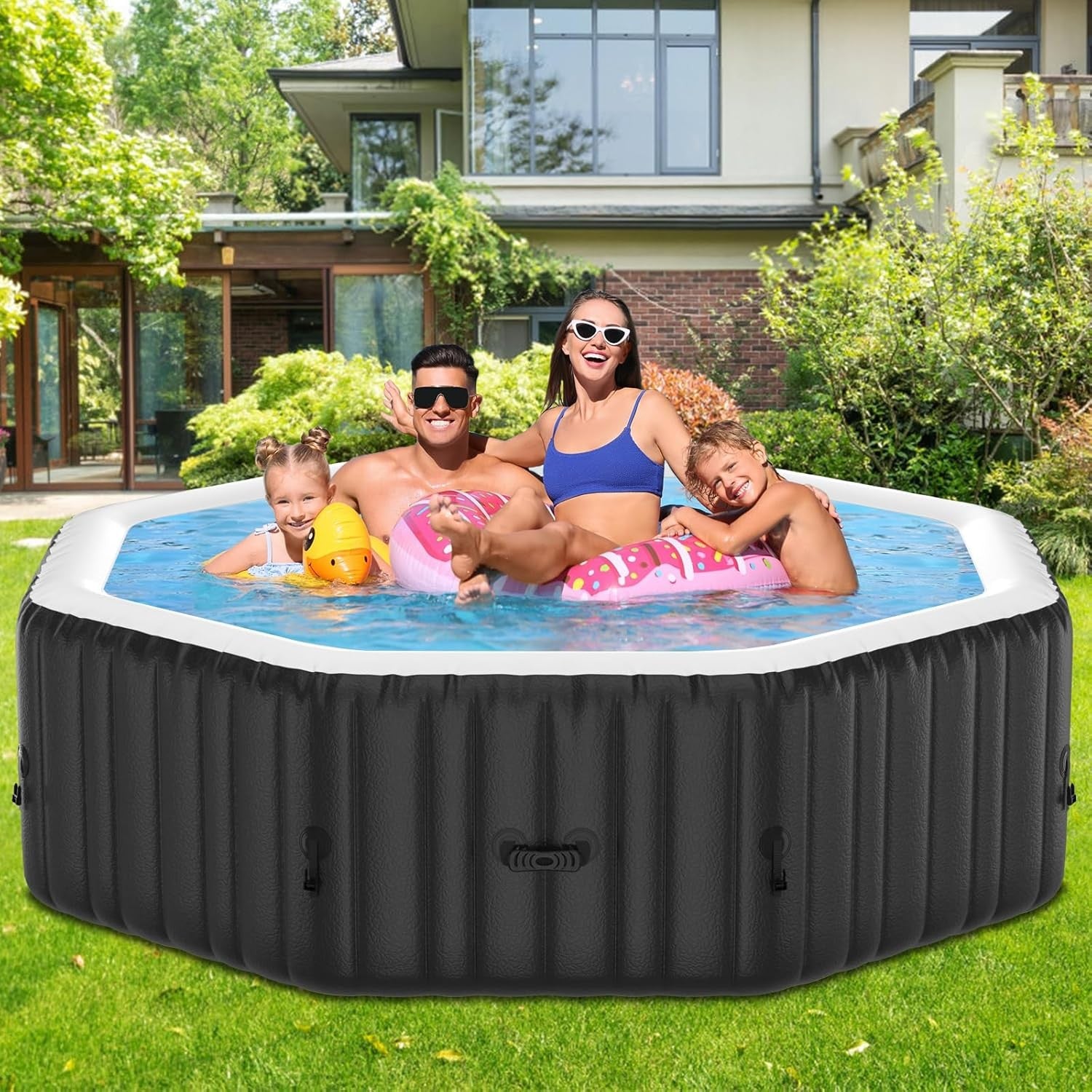 4–6 Person Inflatable Hot Tub Octagonal Spa 130 Bubble Jets Heated