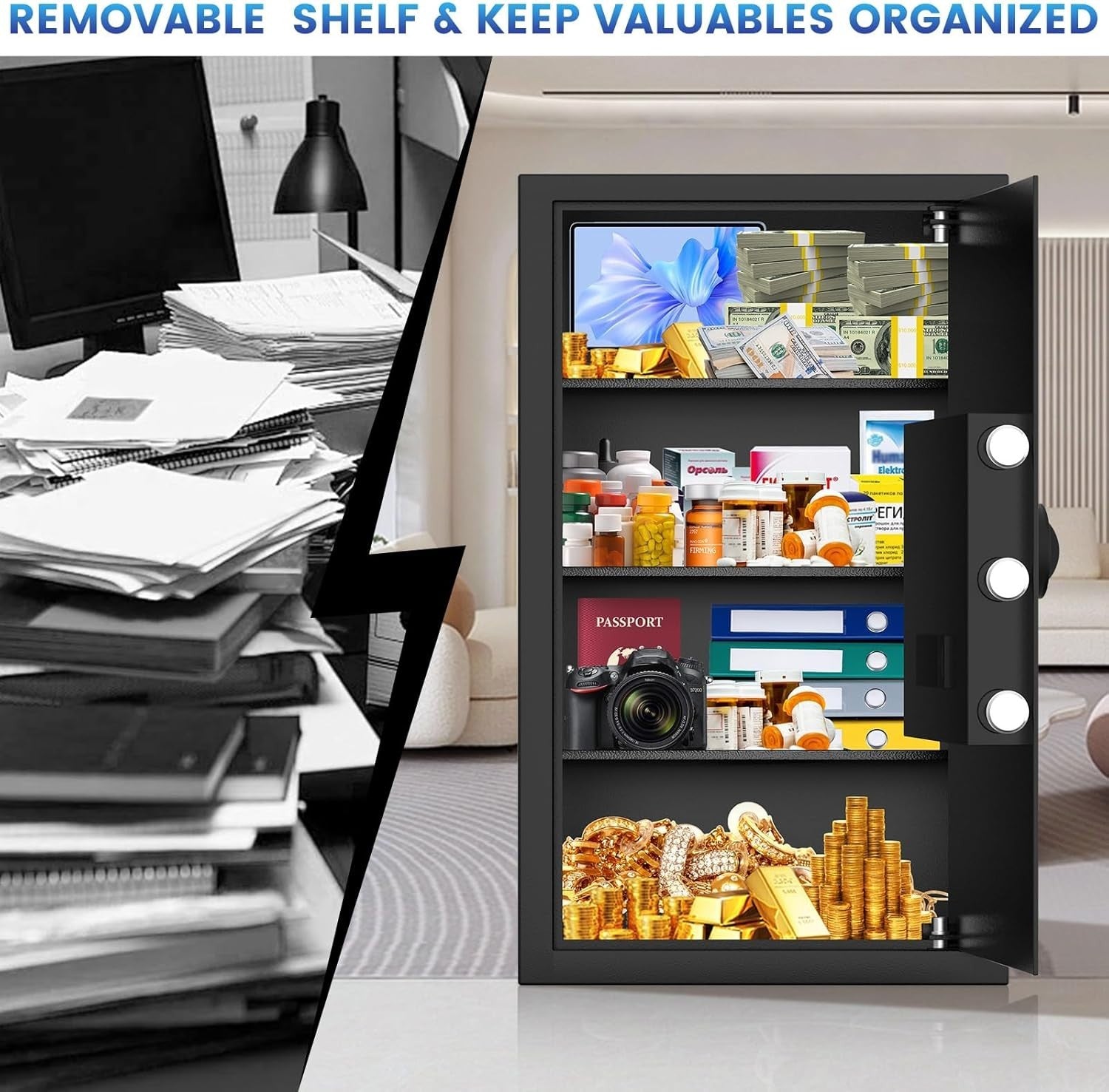 70L Fireproof Safe Box Digital Keypad Security Safe with Shelves