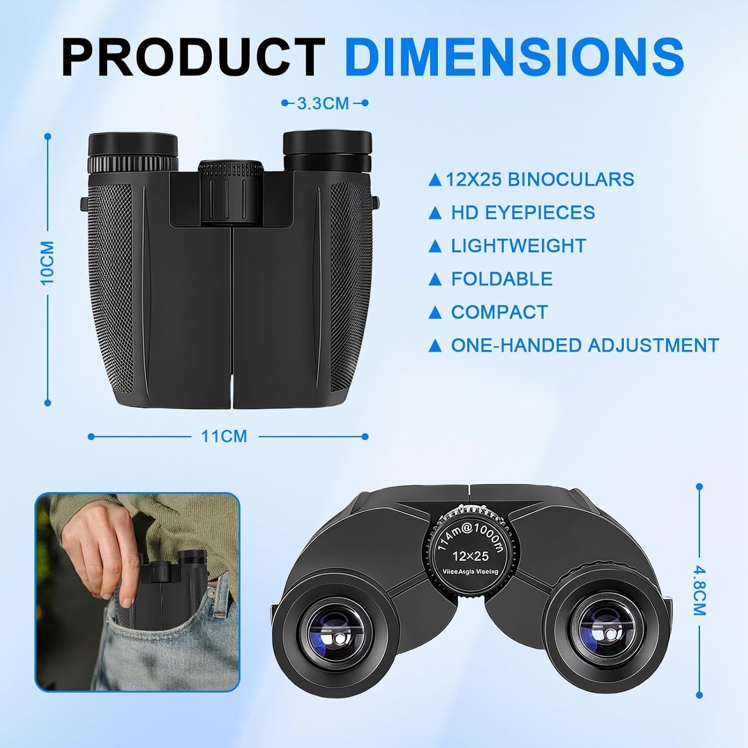 12x25 Compact Binoculars HD Lightweight Waterproof for Travel Hiking Sports