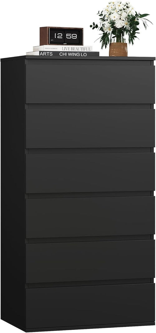 6 Drawer Tall Black Chest Storage Cabinet Bedroom Dresser Organizer Unit