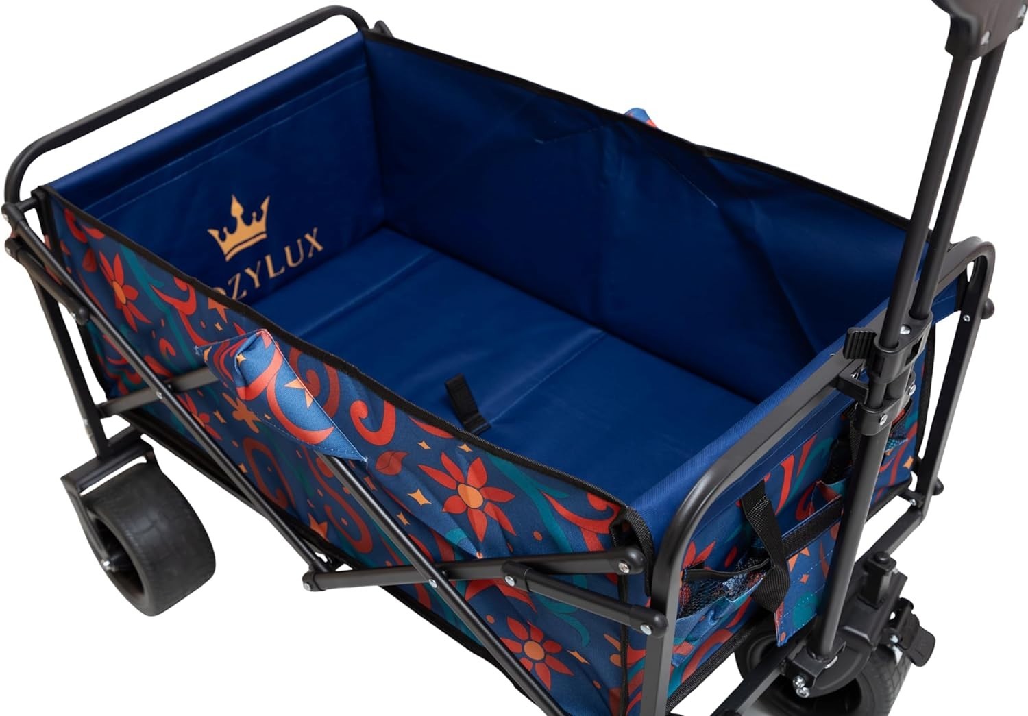Collapsible Festival Garden Wagon Cart All Terrain Wheels Floral Pattern Navy
