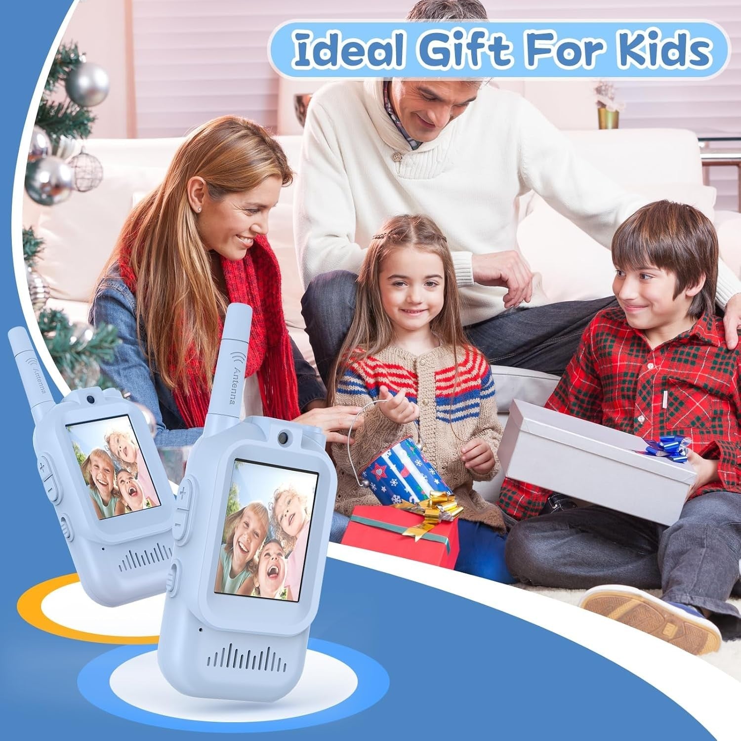 Video Walkie Talkies for Kids Long Range 2 Way Radio Toy 2 Pack Blue