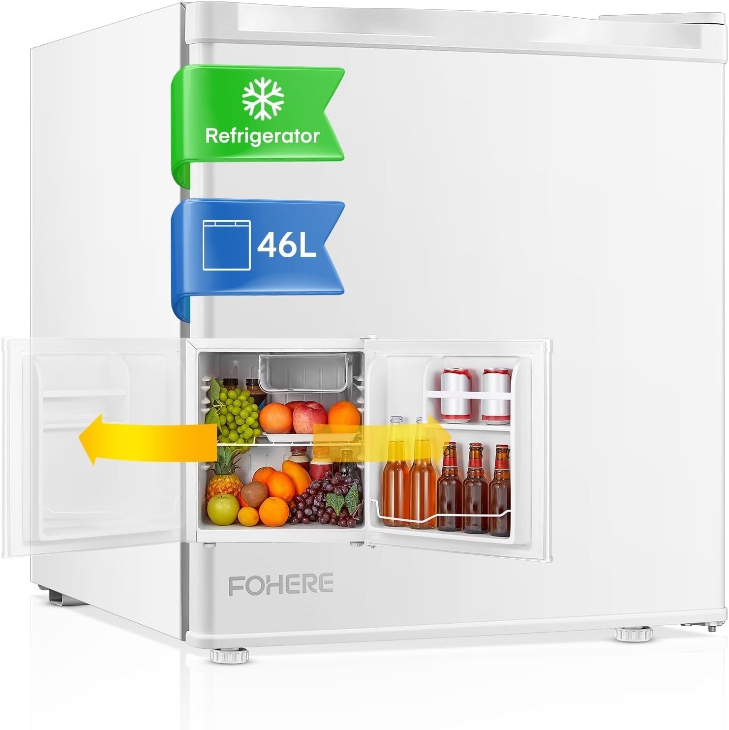 46L Mini Fridge Table Top Freezer-on-Top Reversible White
