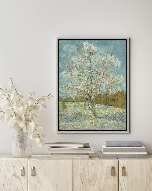 Silver Framed Blossom Tree Canvas Wall Art Modern Landscape Print 40x30cm