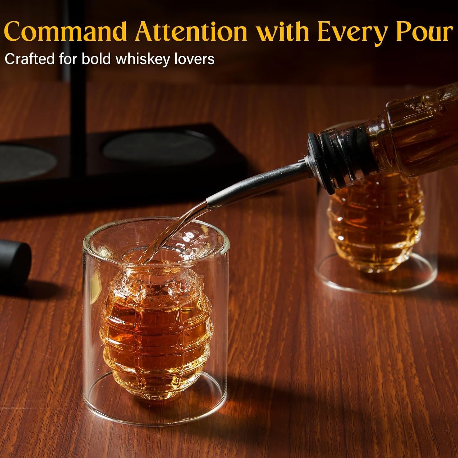 Gun Whiskey Decanter Set with 2 Grenade Glasses | 400ML Liquor Gift Set Men