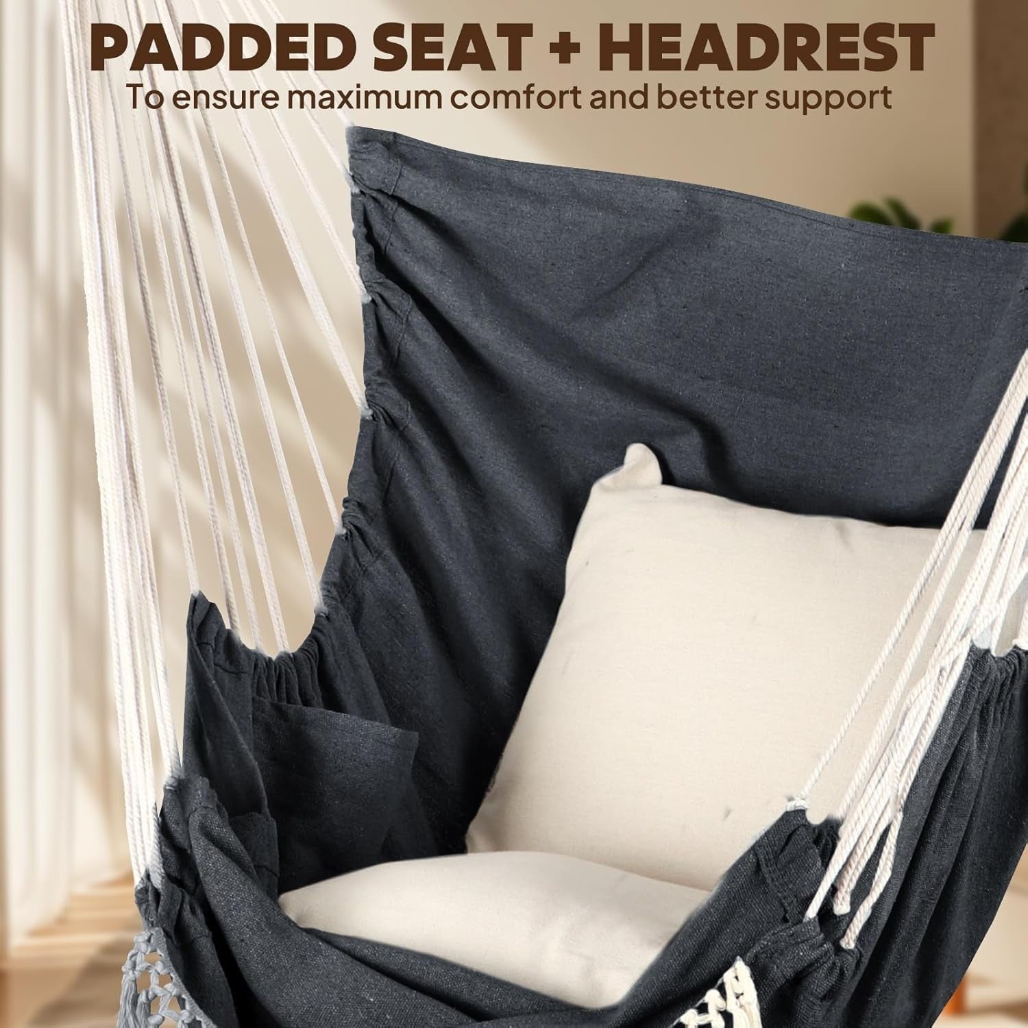 Hammock Chair with Footrest & 2 Cushions | 550lbs Heavy Duty Indoor Outdoor