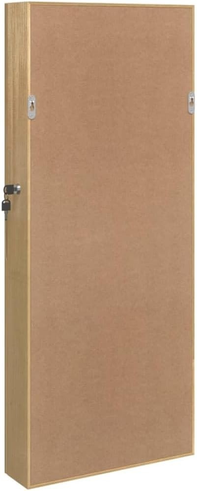 LED Wall Mounted Jewelry Cabinet Mirror Lockable Storage Organizer Brown