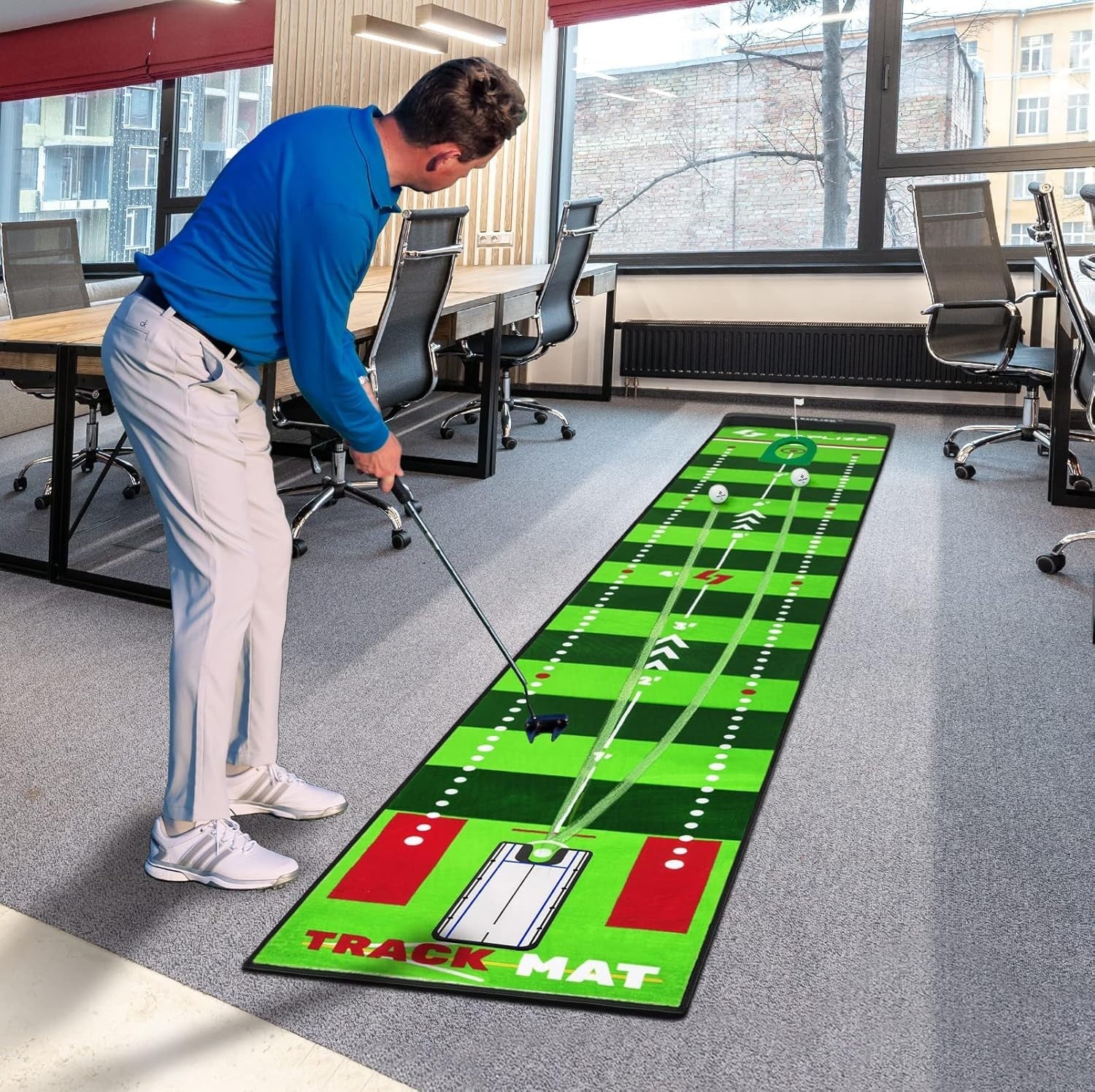 Golf Putting Mat 20" x 10ft Indoor Outdoor Training Aid Alignment Speed Track
