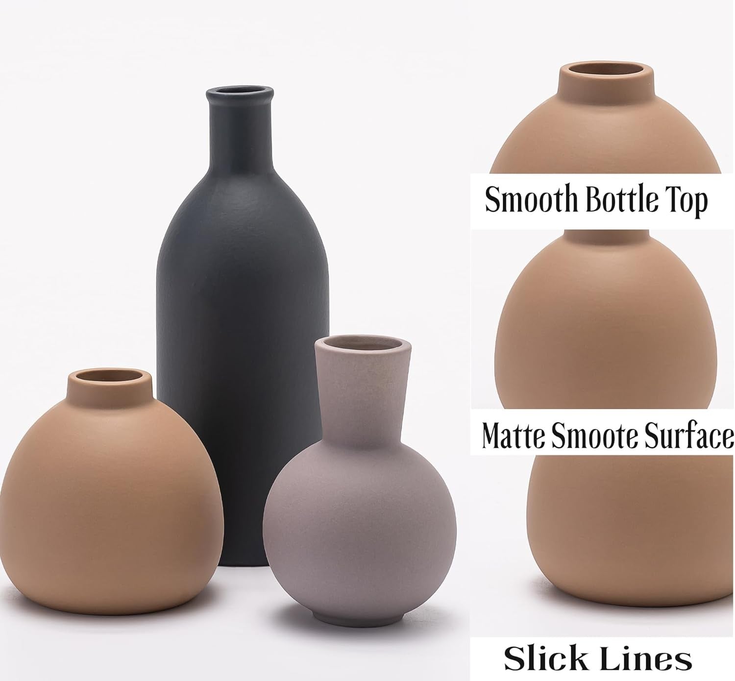Ceramic Vase Set 3 Modern Boho Decor Pampas Grass Table Shelf Display