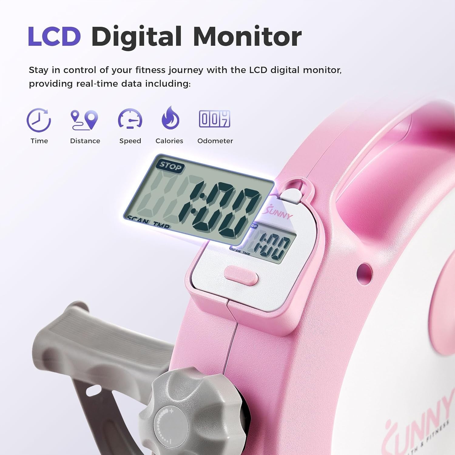Under Desk Pedal Exerciser Arm & Leg Trainer Quiet LCD Pink