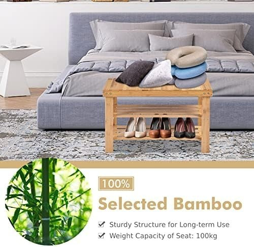 Natural Bamboo Shoe Storage Bench – 3-Tier Rack & Seat for Hallway 70cm