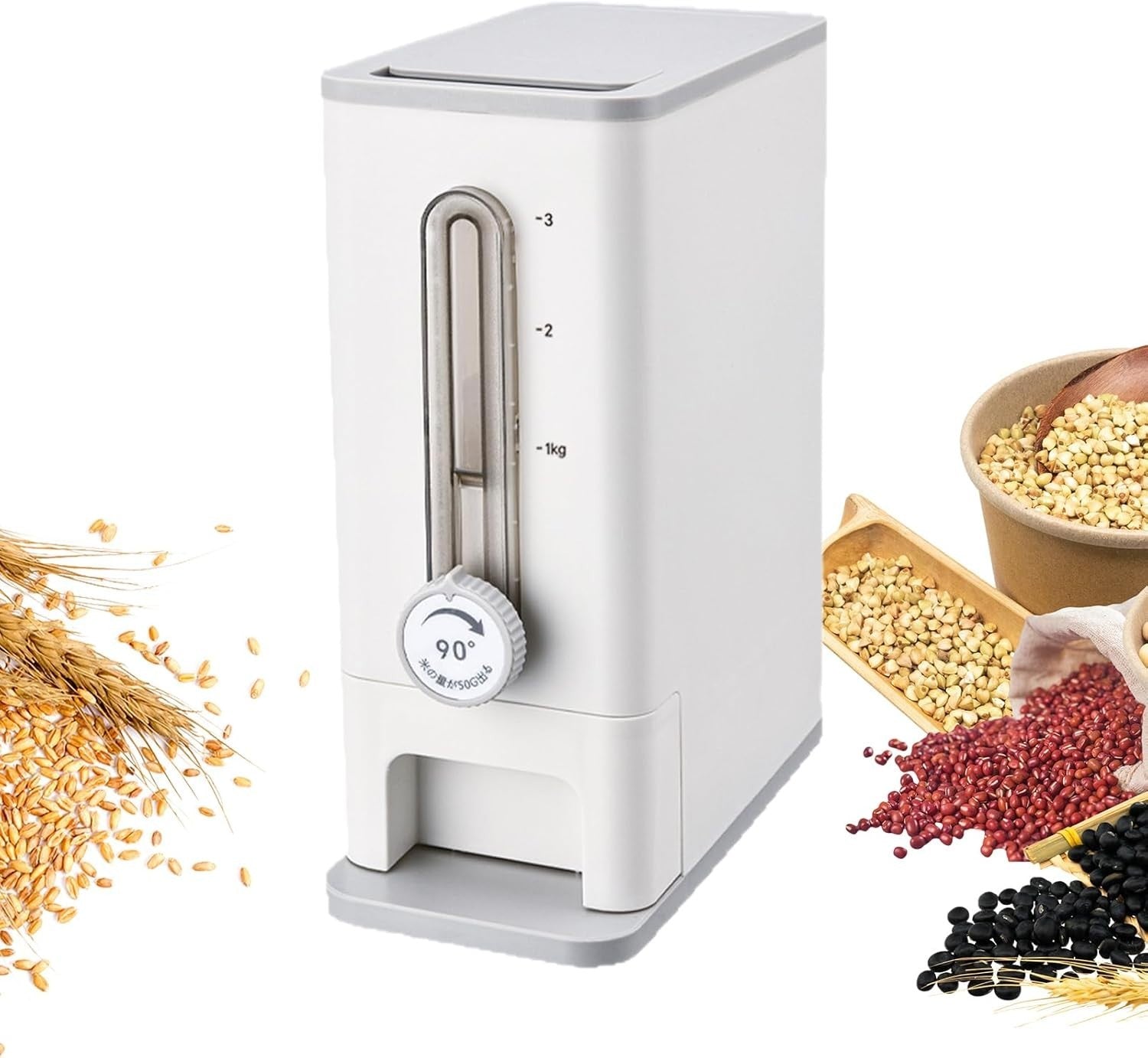 3KG Airtight Rice Container Rotary Dispenser Slim Grain Storage Bin