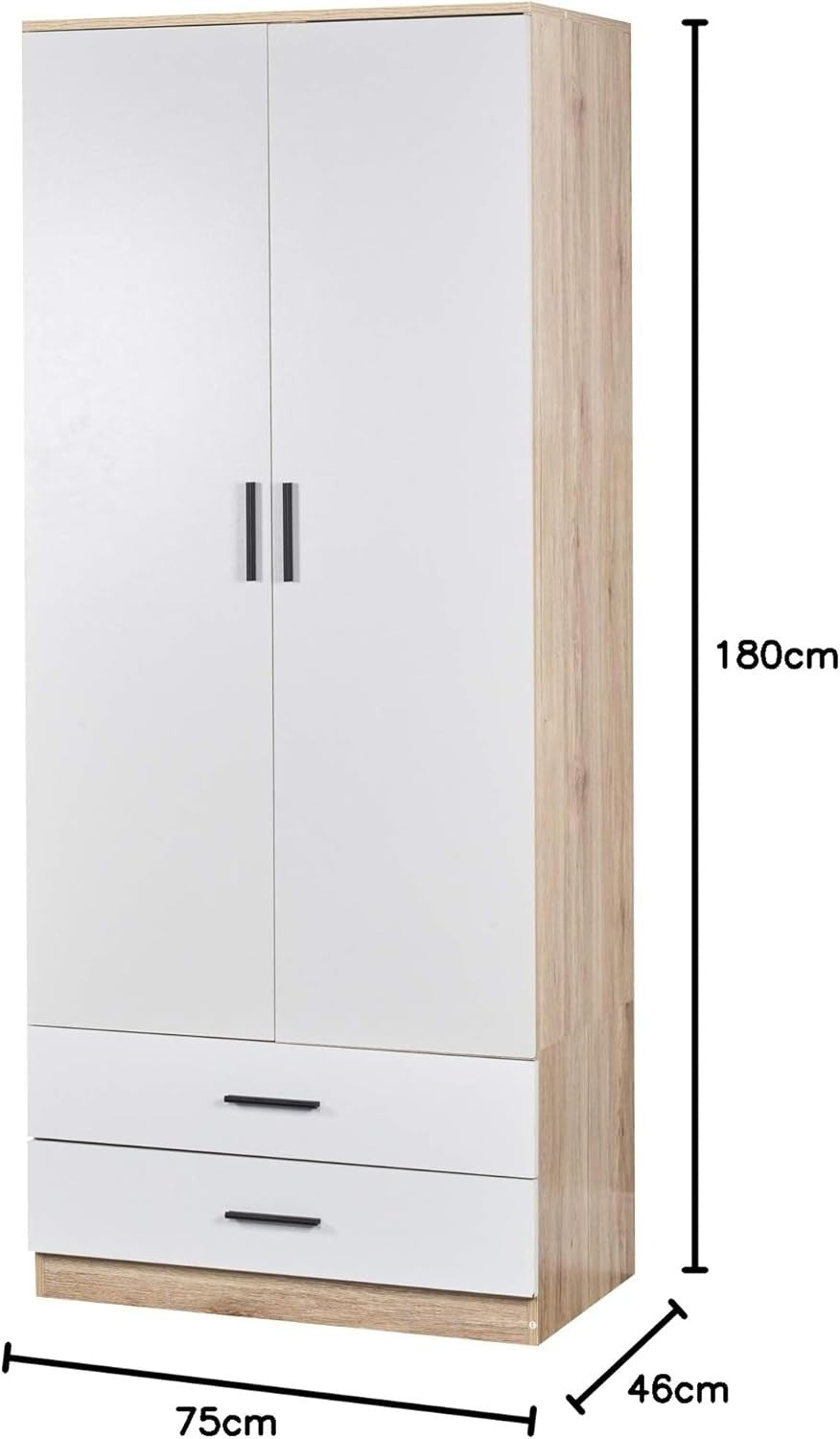 Tall Oak 2 Door Wardrobe with Drawers Hanging Rail Storage Unit
