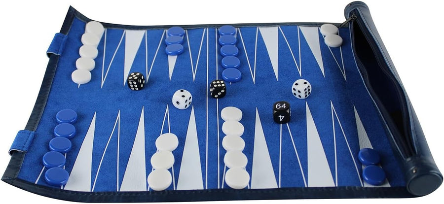 13 Inch Travel Backgammon Set Roll Up Faux Leather Portable Board Game