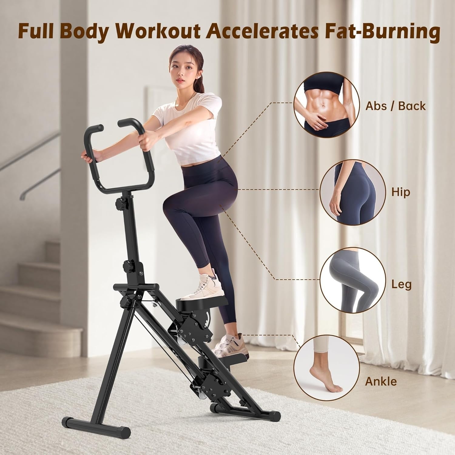 Foldable Stair Climber w/ Adjustable Handle, Large Treads & Full-Body Workout