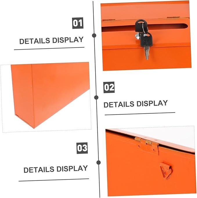 Locking Wall Mounted Iron Mailbox Orange | Secure Post Box | 30x22.5x6.5cm