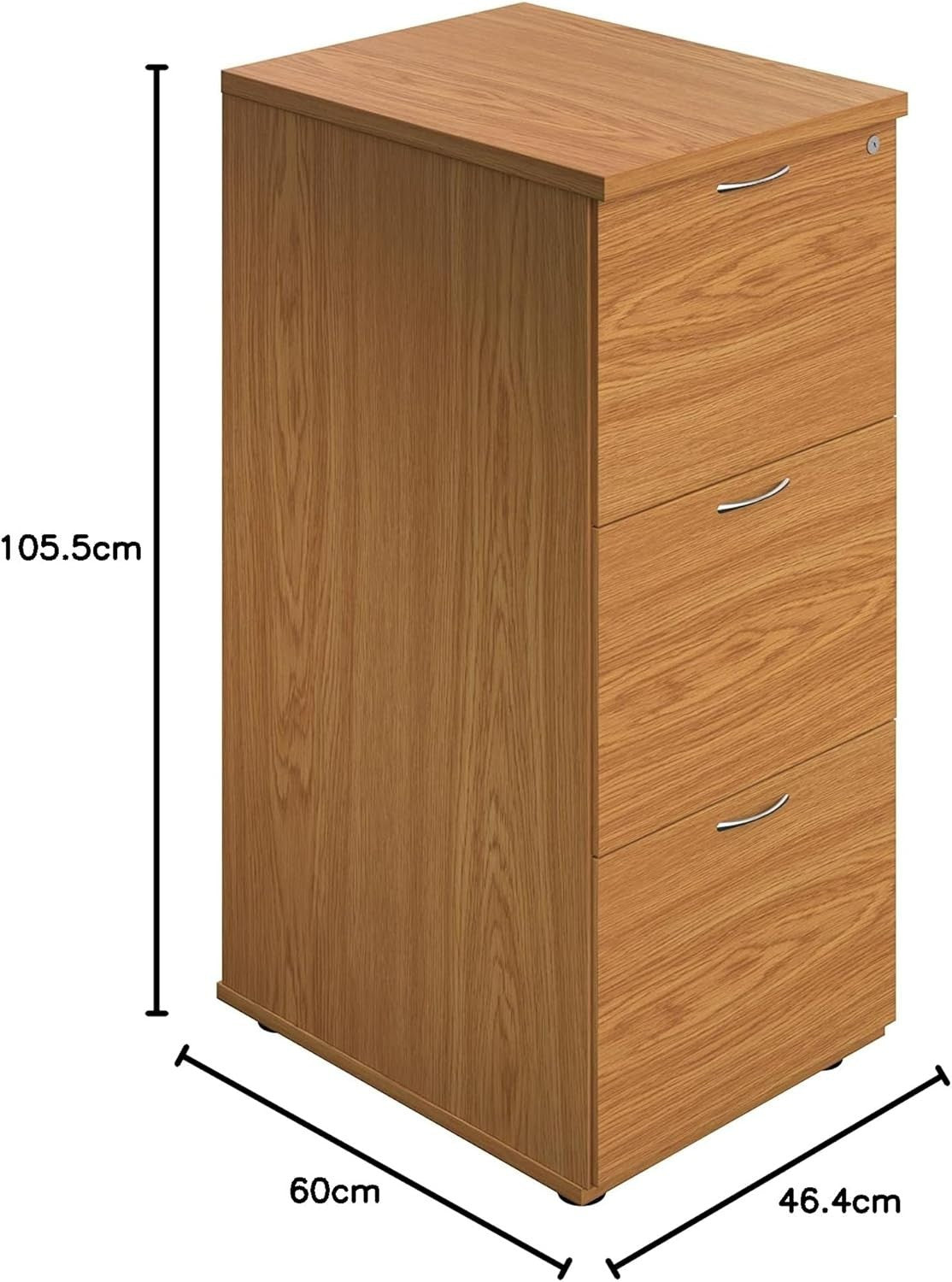 Oak Filing Cabinet 3 Drawer Lockable 105cm Heavy Duty Office