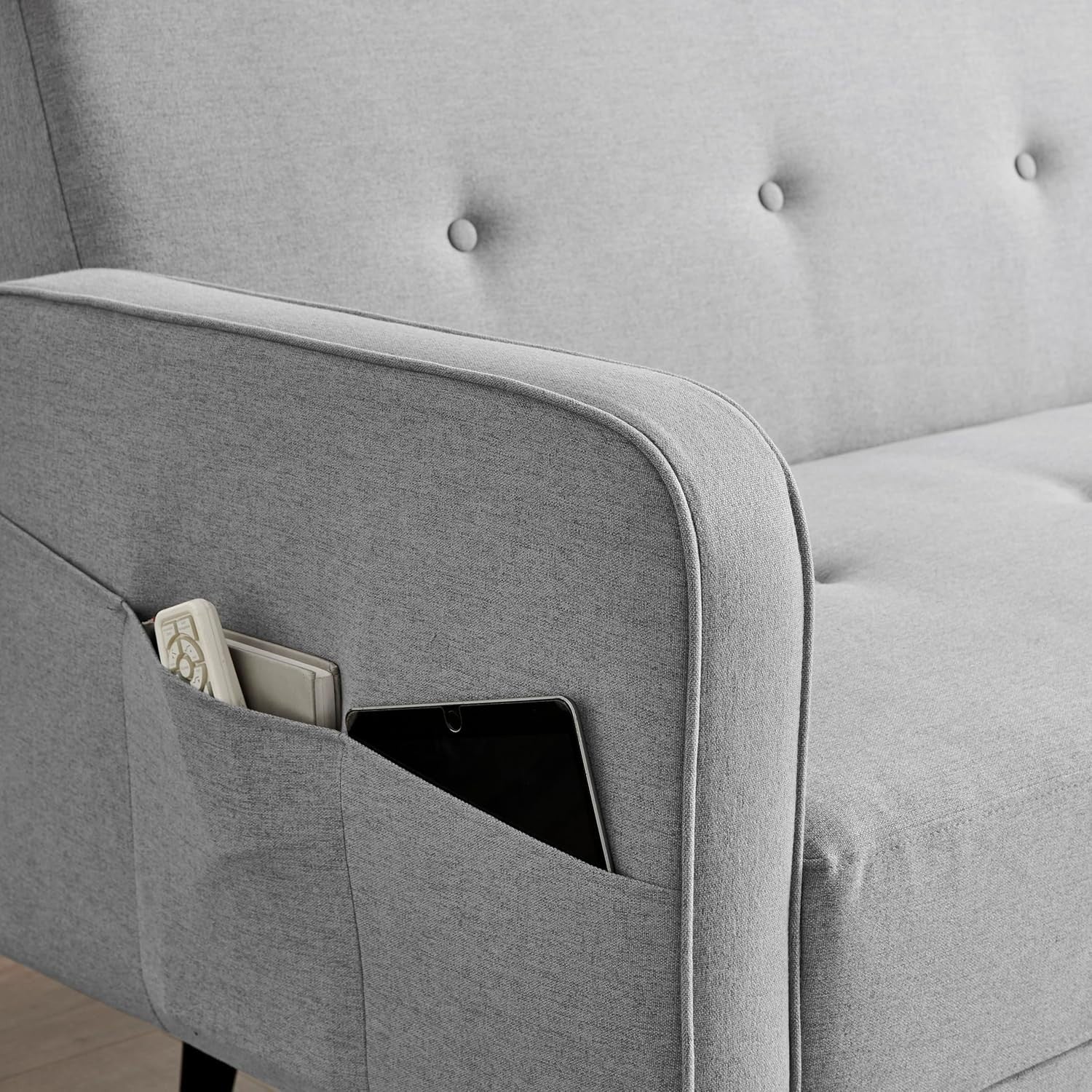 Grey L Shaped Sofa Bed with Chaise Storage Guest Bed Modern Small Double