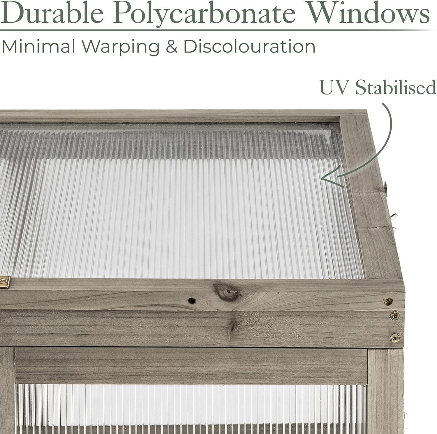 Wooden Garden Greenhouse Cold Frame Grey Polycarbonate Windows Lockable Doors