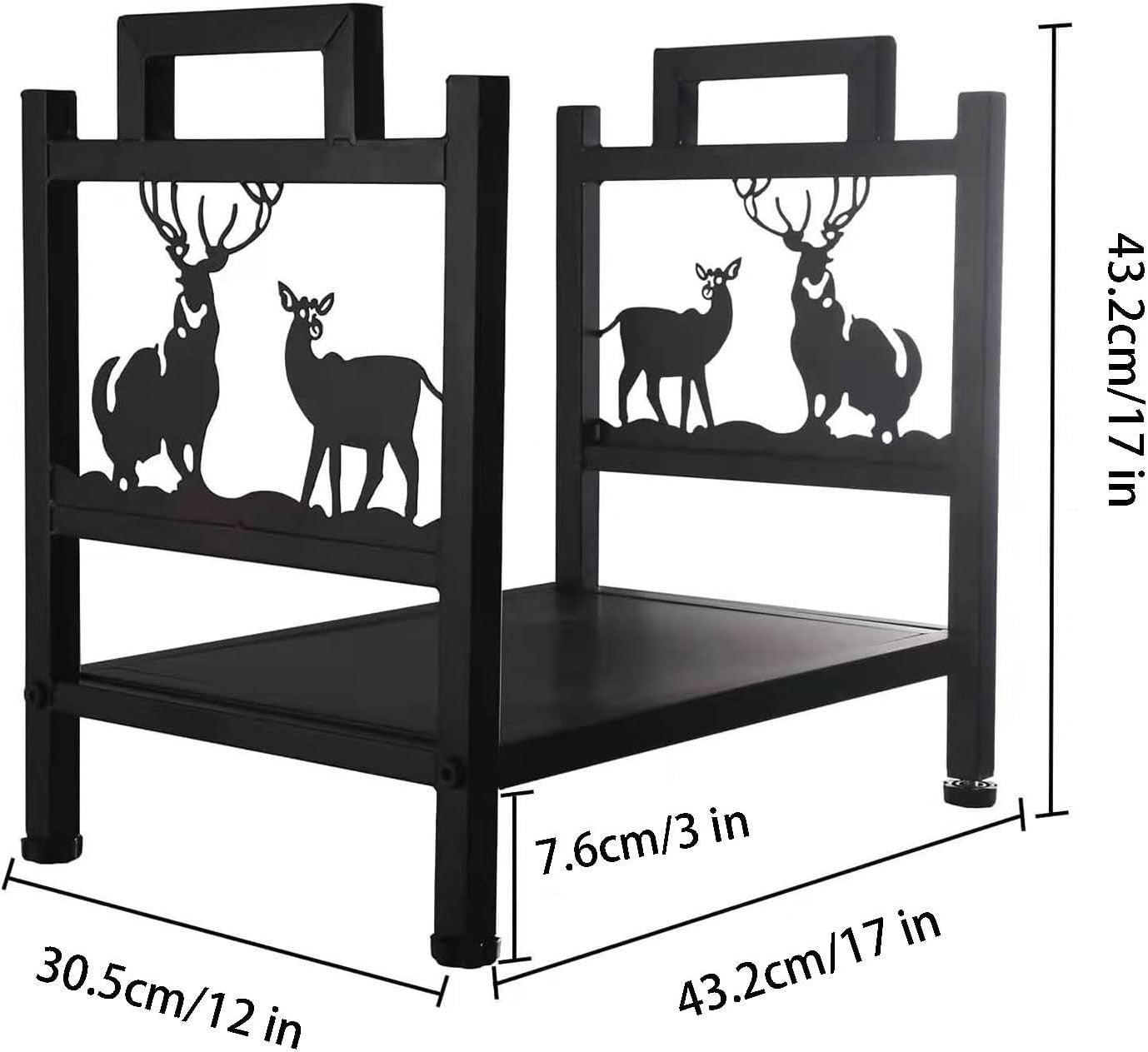 Firewood Log Holder Indoor Outdoor Rack Black Steel Sturdy Elk Design