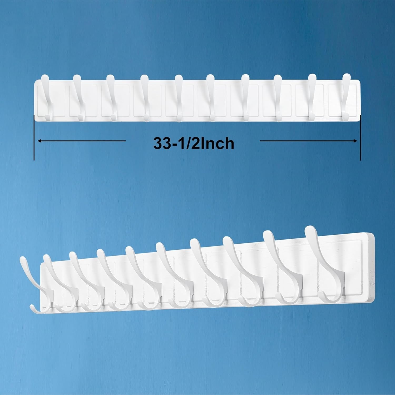 Scandi Wall Coat Rack 10 Hooks | White Wooden Hanger for Coats Hats Scarves