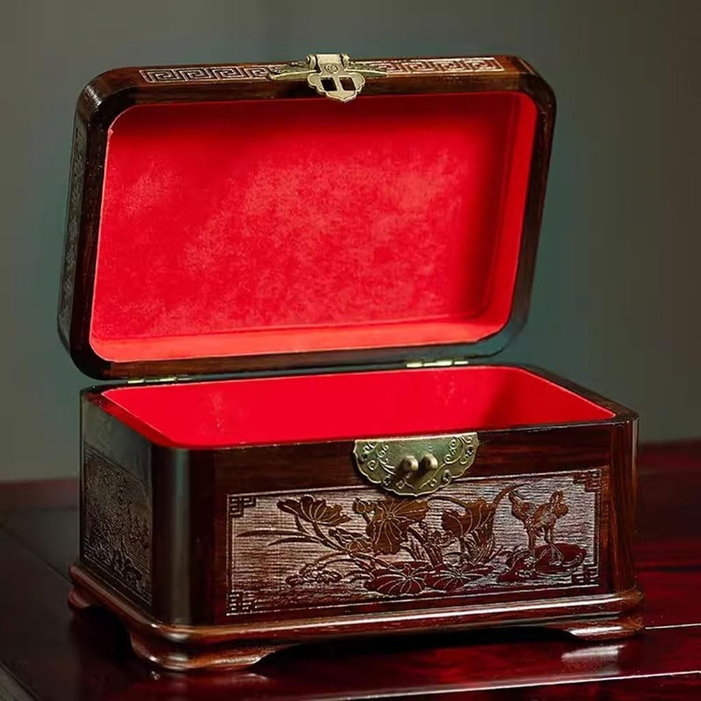 Lockable Solid Wood Jewelry Box Chinese Style Organizer Storage Case