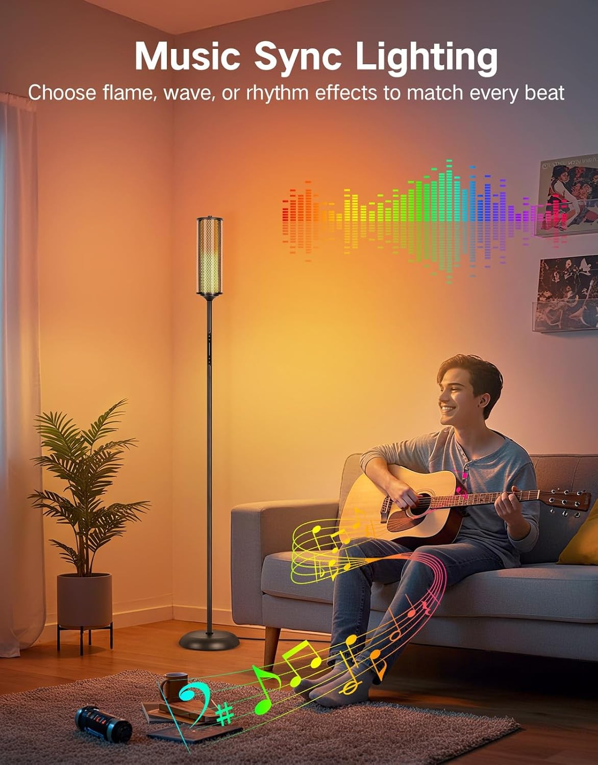 RGB Corner Floor Lamp Smart LED Dimmable App Remote Music Sync