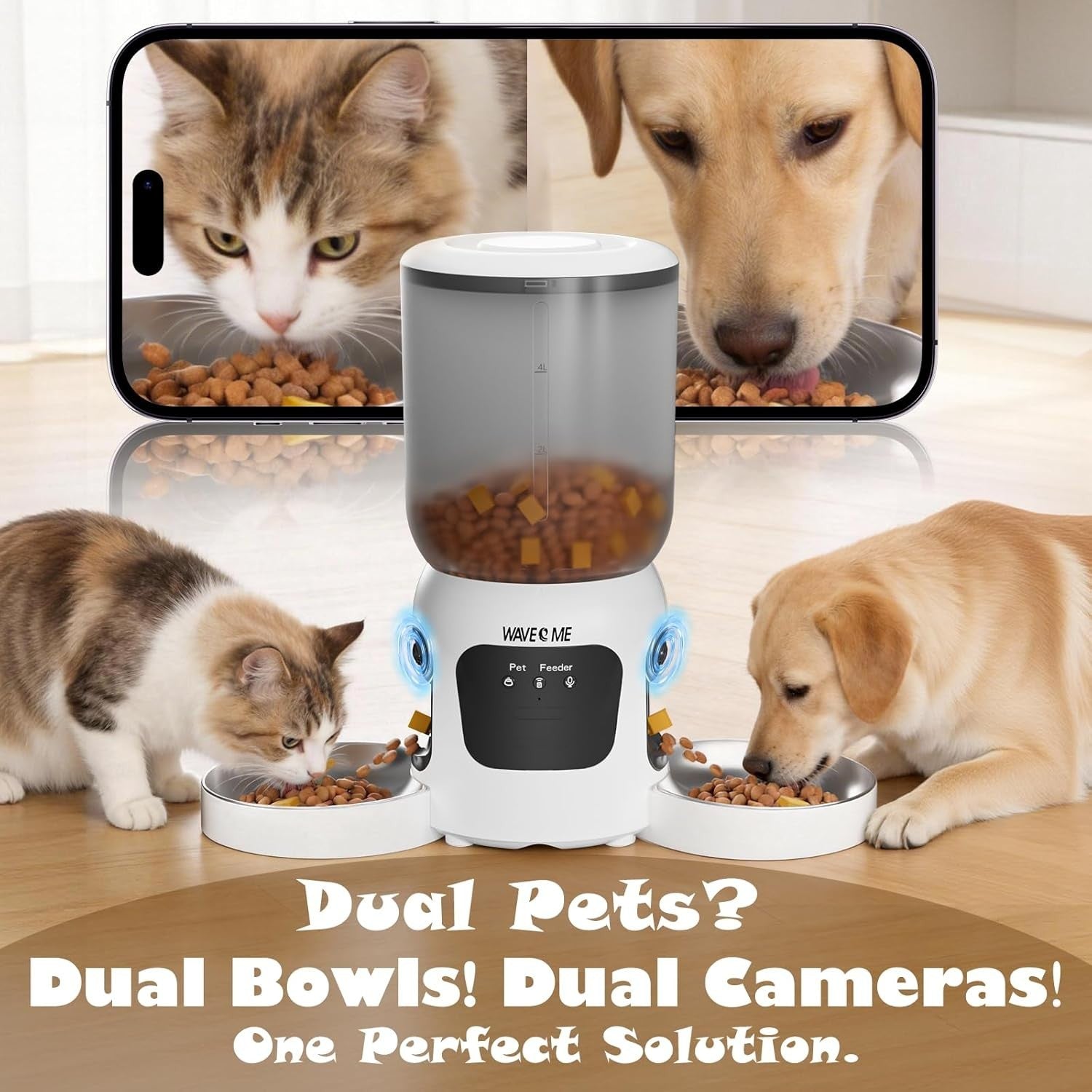 Automatic Cat Feeder Camera 6L Dual Bowl WiFi App Control 1080P HD