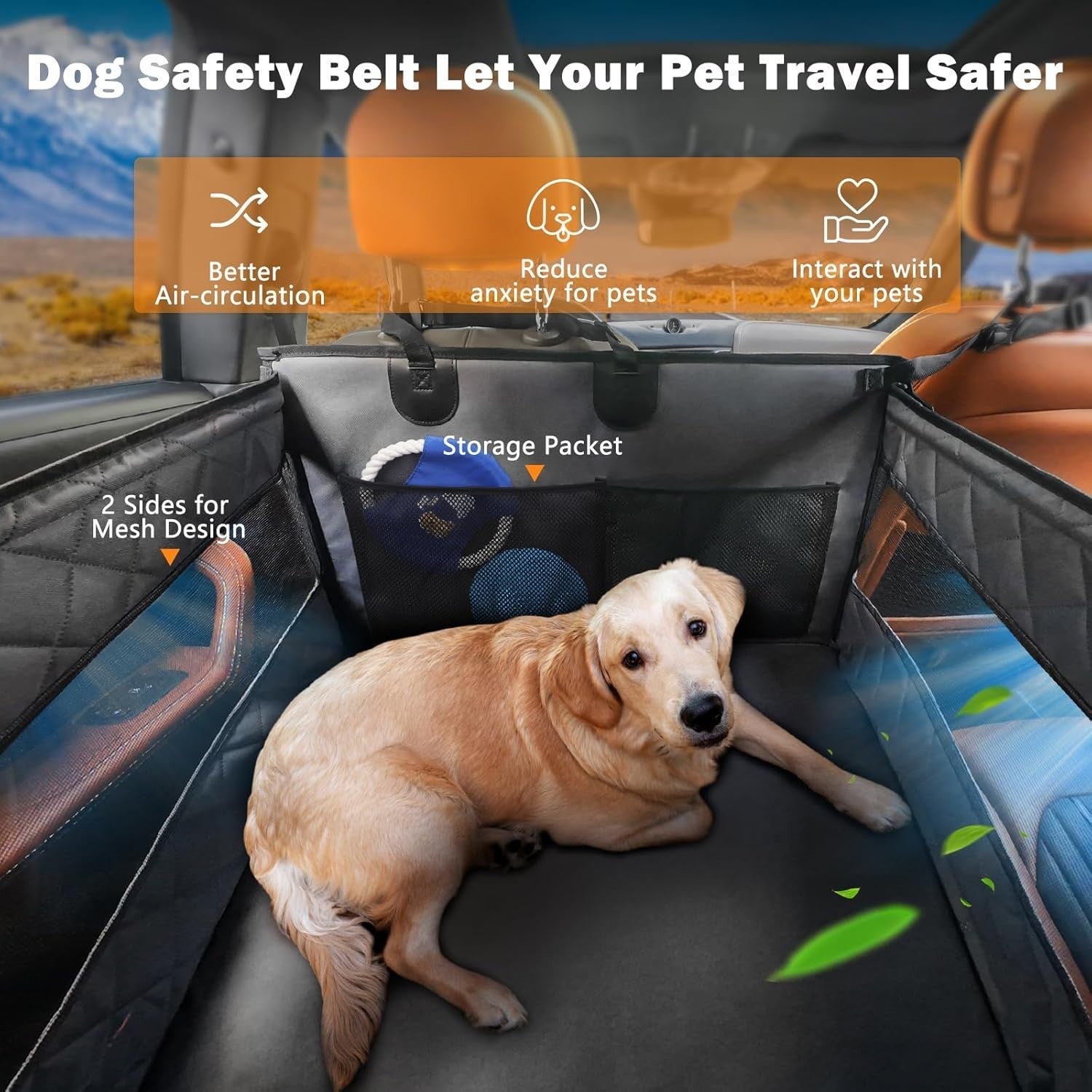 Large Dog Car Seat Extender Waterproof Back Seat Travel Bed Up to 150lb