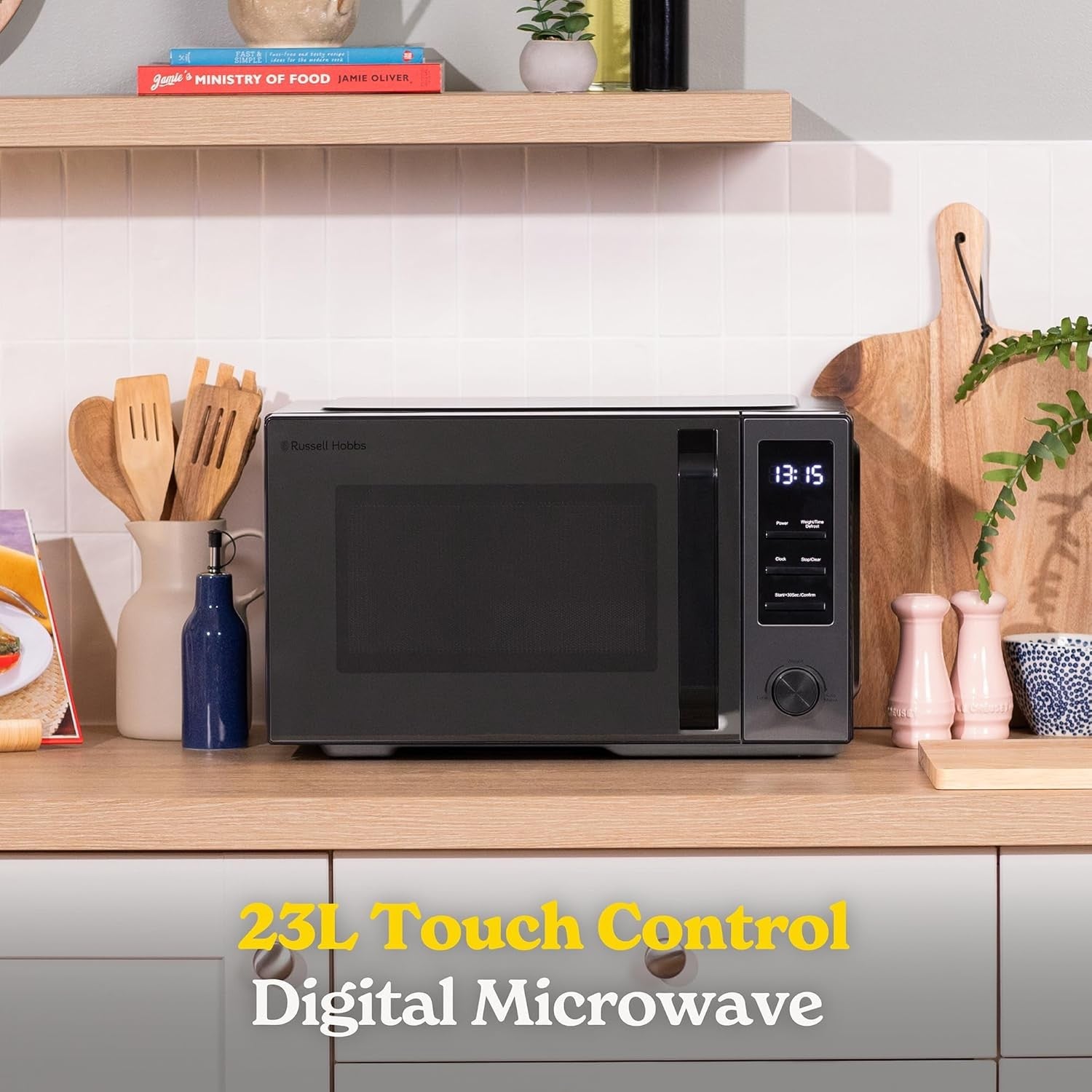 Dark Steel 23L Digital Microwave 900W 8 Auto Cook Mirror Door
