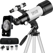 70mm Refractor Telescope 400mm Travel Tripod for Kids & Adults-White