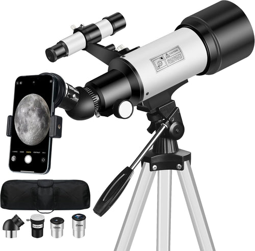 70mm Refractor Telescope 400mm Travel Tripod for Kids & Adults-White