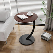 Slim Rustic Brown C-Shaped Side Table with Magazine Rack, Space-Saving