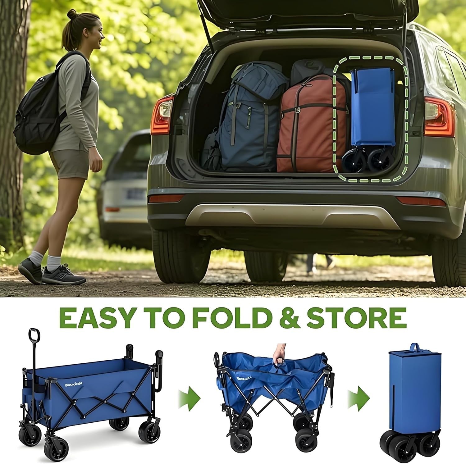 XXL 300L Heavy Duty Folding Wagon 250kg All-Terrain Cart w/ Wide Wheels & Handle