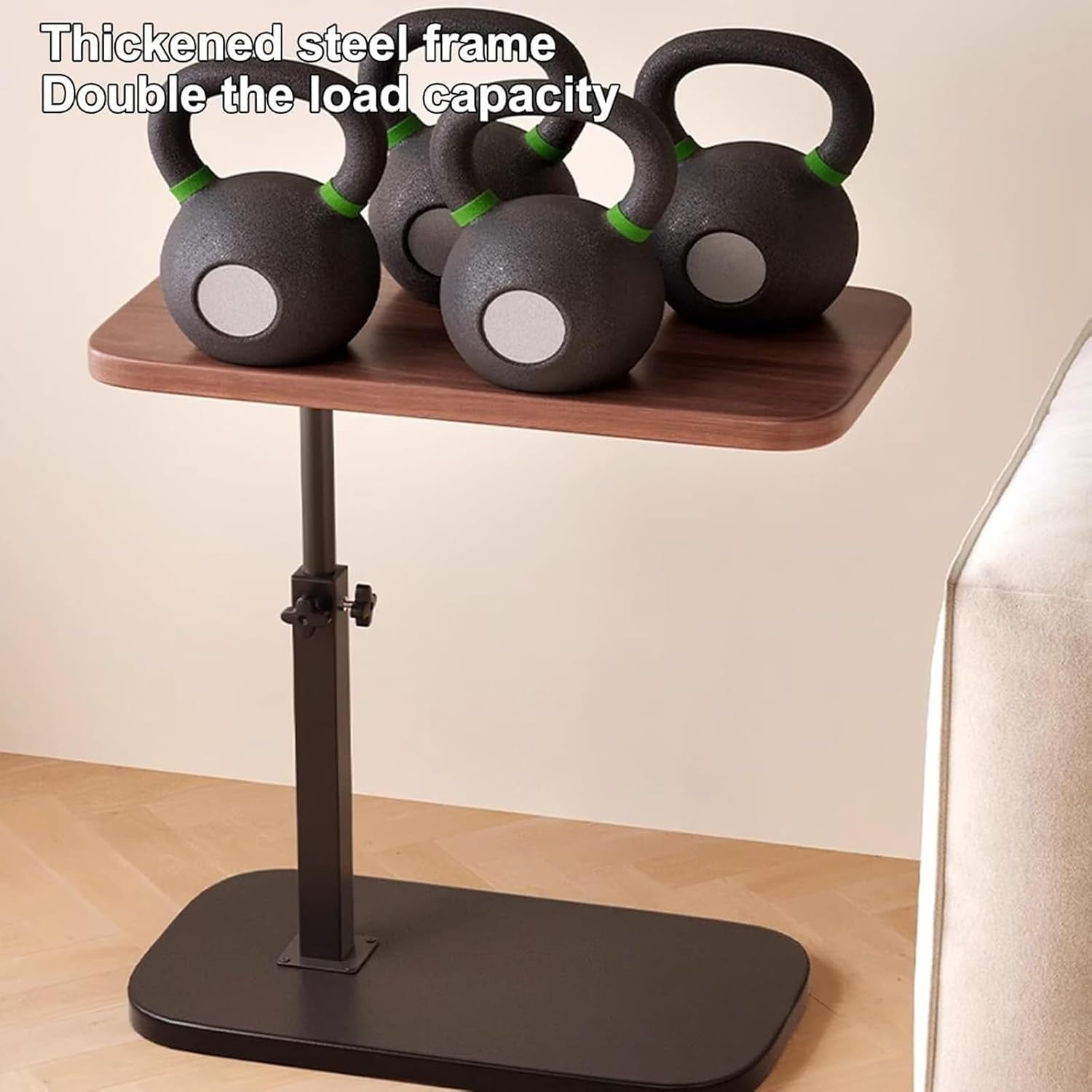 Oak Lift Top Laptop Side Table Adjustable Height 360° Swivel C Shape