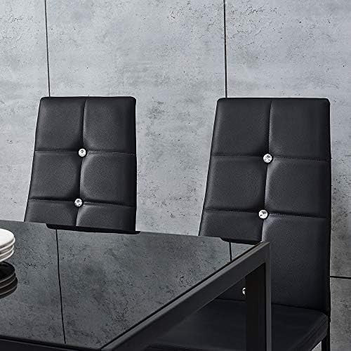 Modern Black Glass 120x80cm Dining Table Set with 4 Faux Leather Chairs