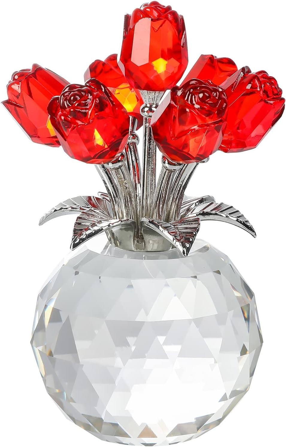 Red Crystal Rose Bouquet Ornament Gift for Women Birthday Valentine Anniversary
