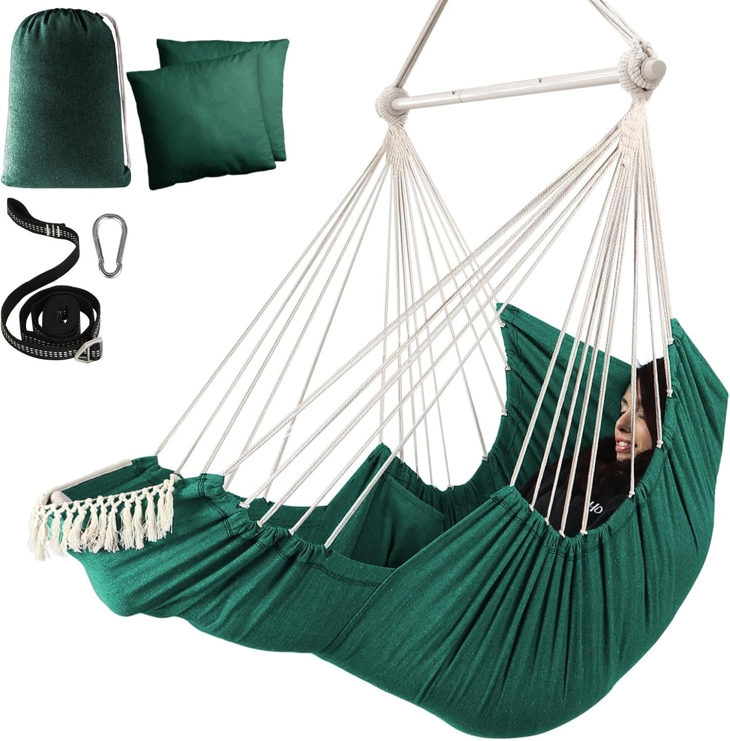 Hammock Chair with Footrest & Cushions | 550lbs Heavy Duty Indoor Outdoor Seat
