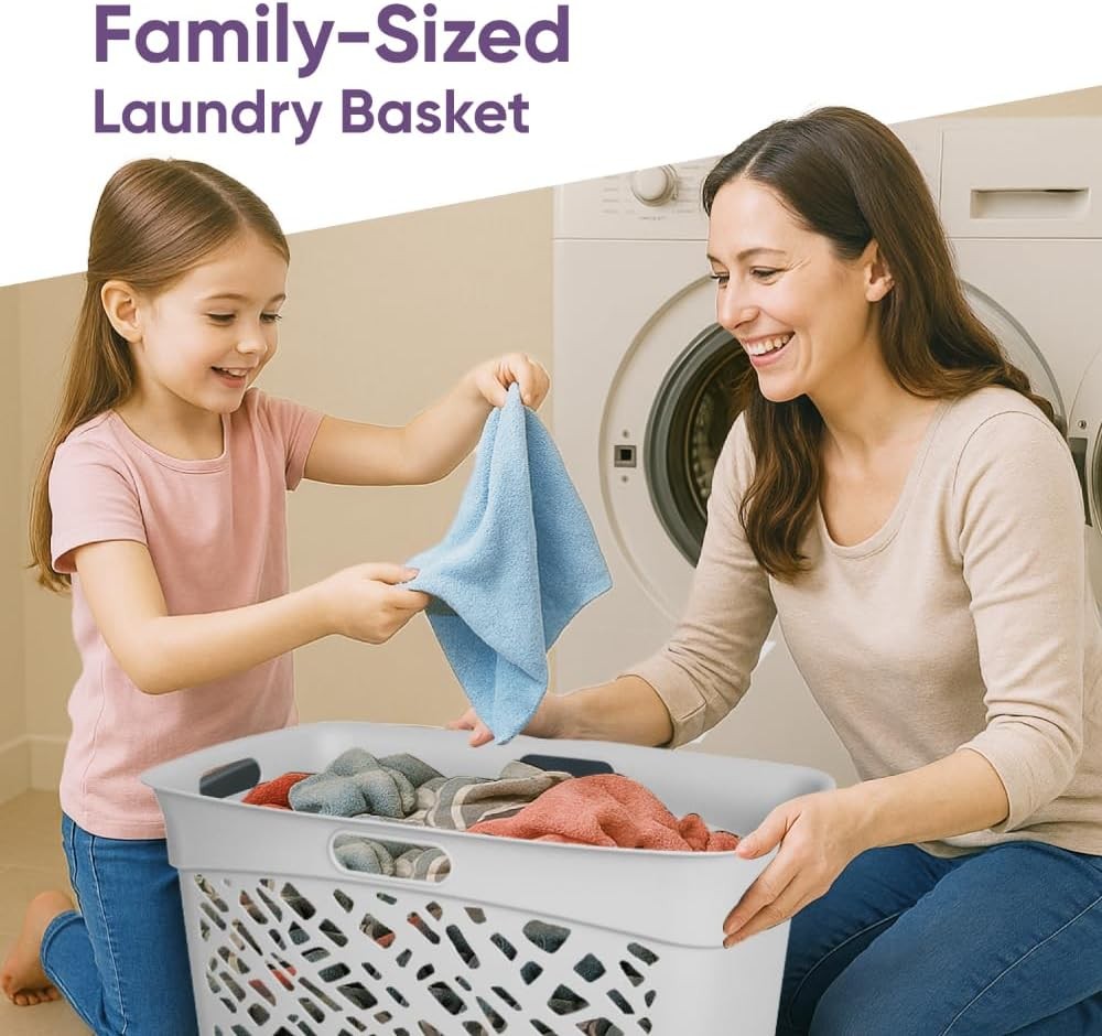 45L White Mosaic Laundry Basket with Ventilation, Lightweight & Durable